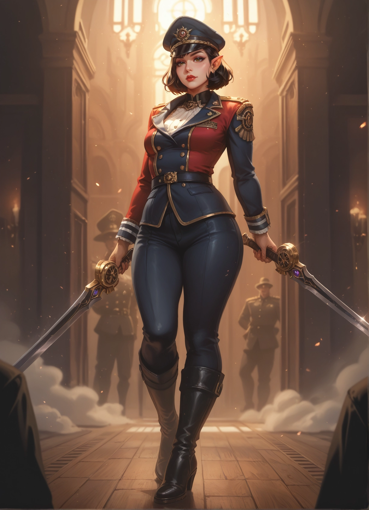 weapon, 1girl, sword, pointy ears, boots, hat · Yamete.gg