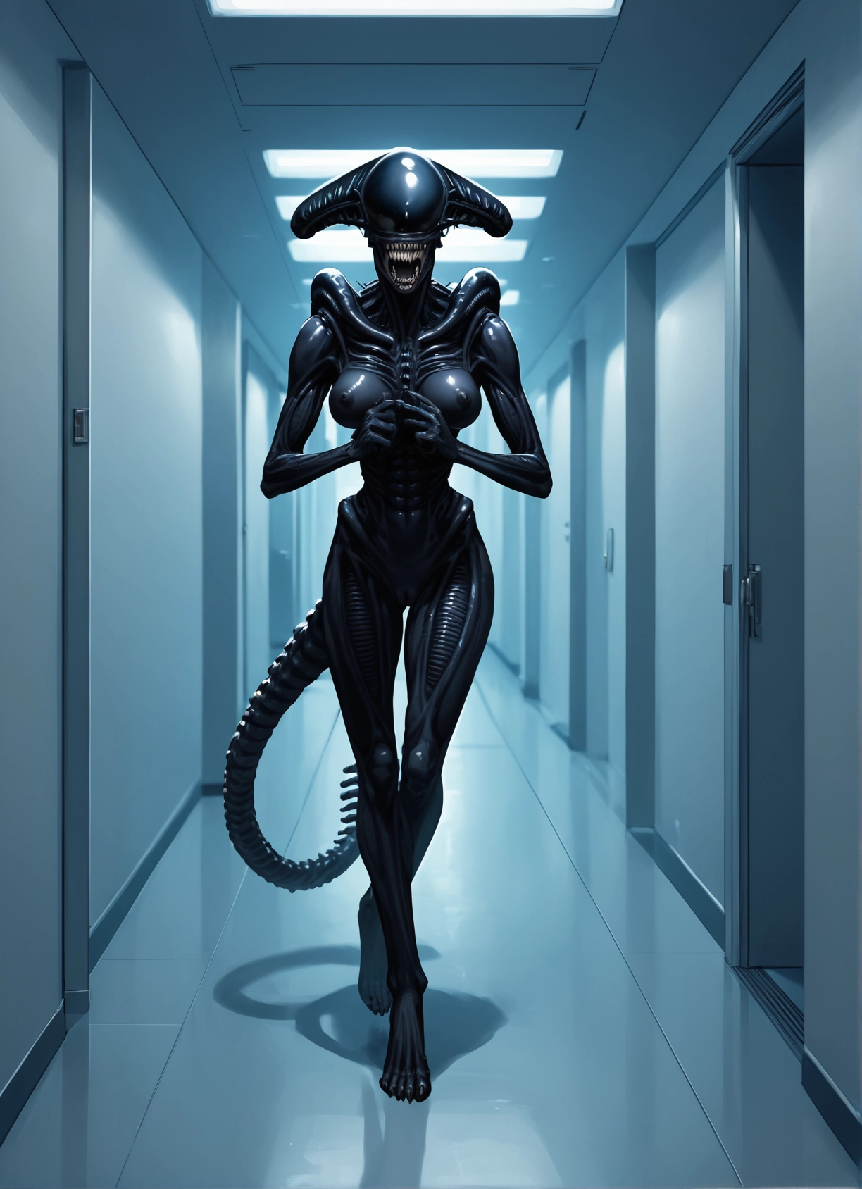 1girl, tail, solo, breasts, bodysuit, teeth · Yamete.gg
