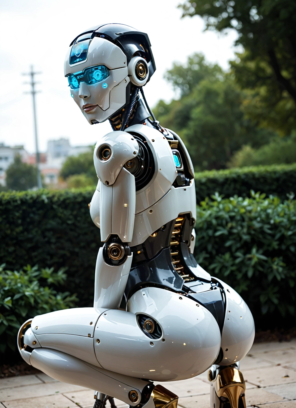 1girl, solo, ass, squatting, robot joints, joints