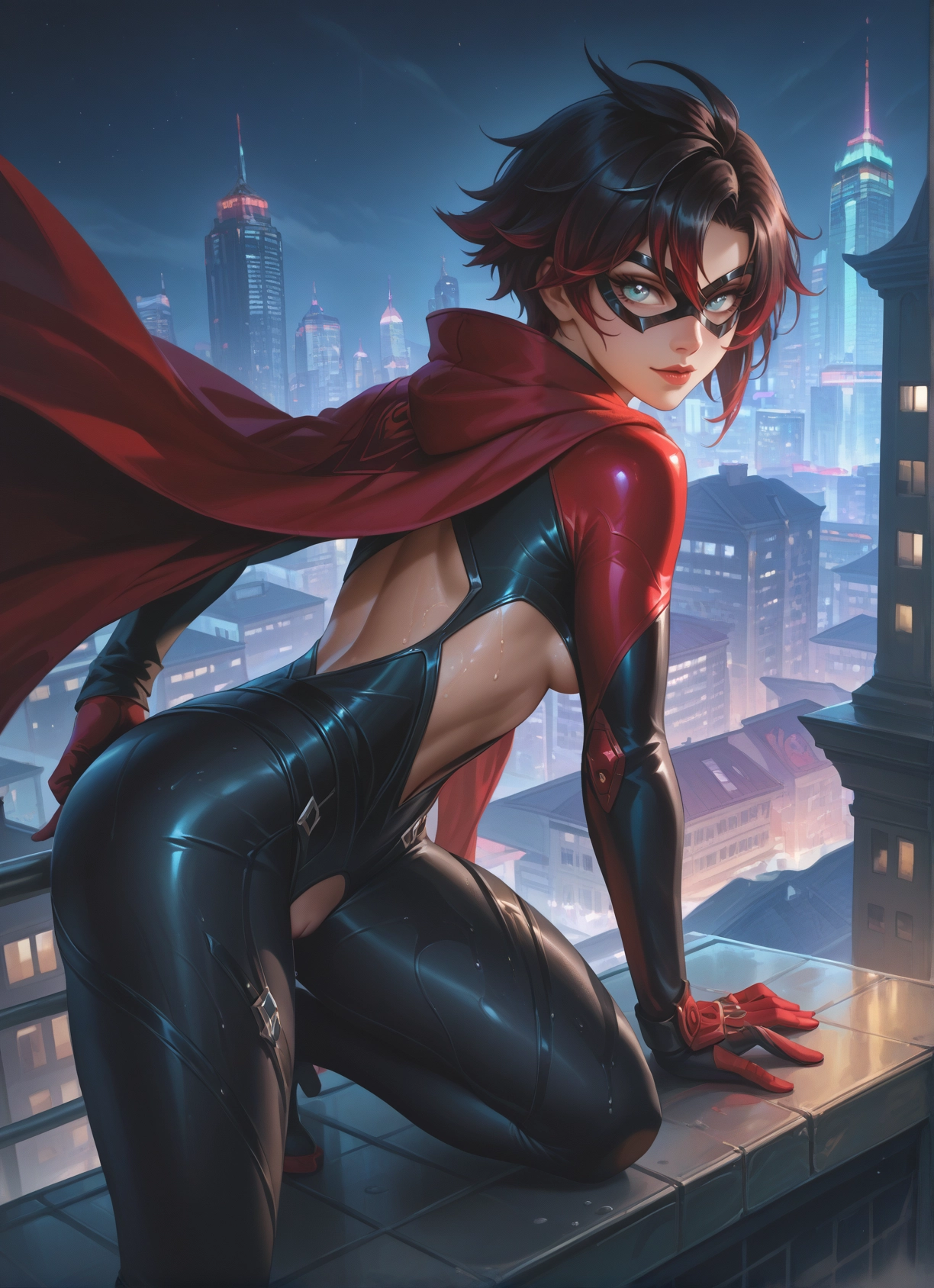 1girl, bodysuit, solo, breasts, mask, short hair · Yamete.gg