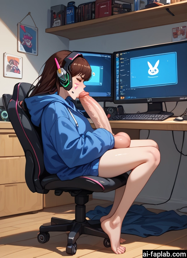futanari, 1girl, penis, barefoot, brown hair, oral · Yamete.gg