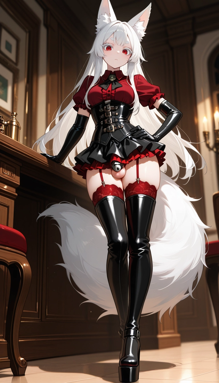 1girl, solo, gloves, thighhighs, red eyes, animal ears · Yamete.gg
