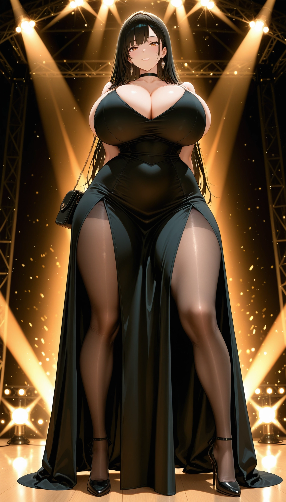 breasts, 1girl, dress, pantyhose, bag, long hair · Yamete.gg