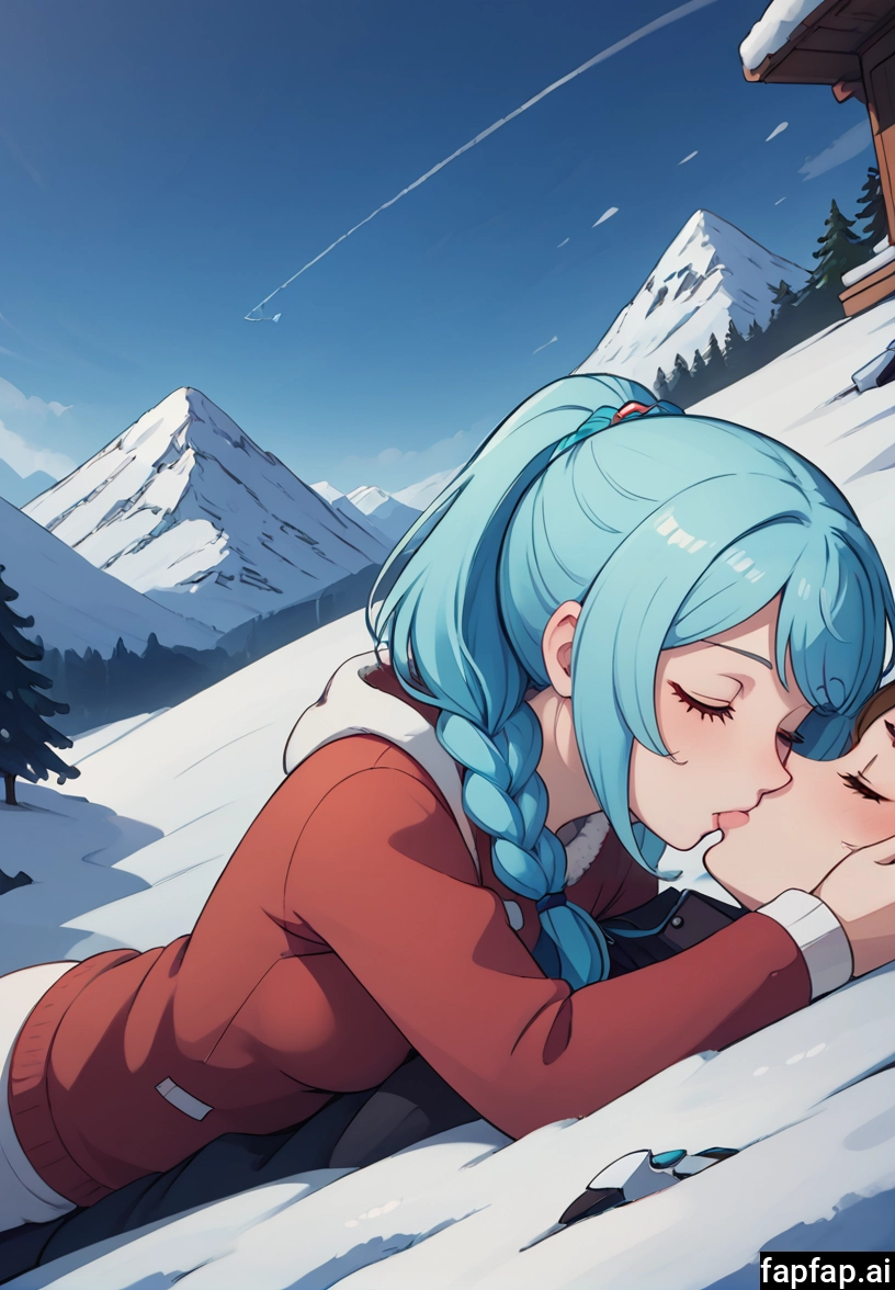 kiss, closed eyes, braid, snow, outdoors, 1girl · Yamete.gg