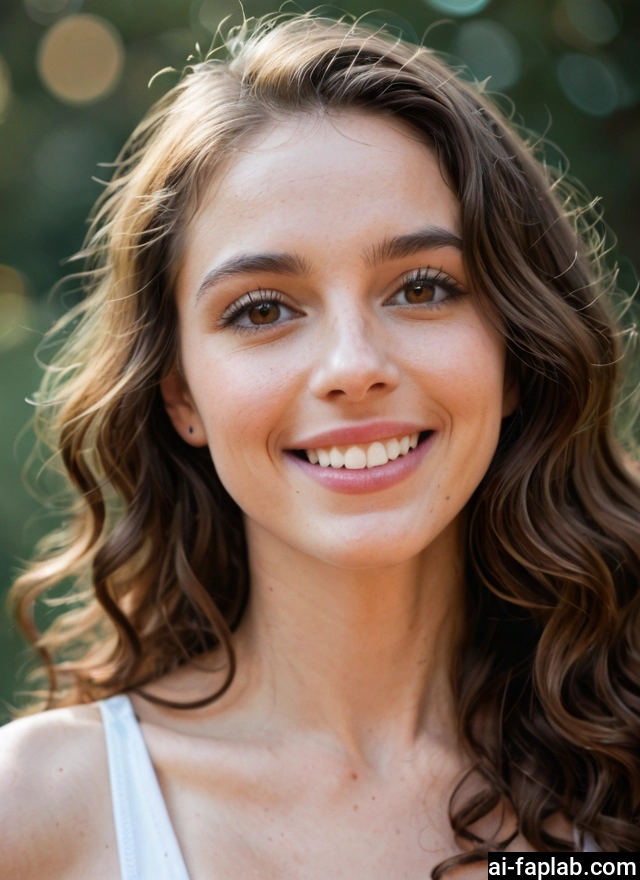 1girl, solo, smile, brown eyes, teeth, brown hair · Yamete.gg