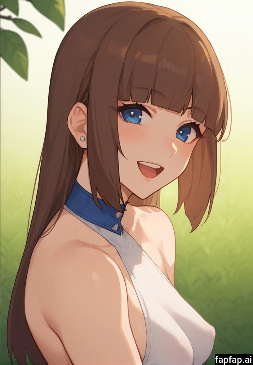 1girl, solo, blue eyes, smile, brown hair, breasts