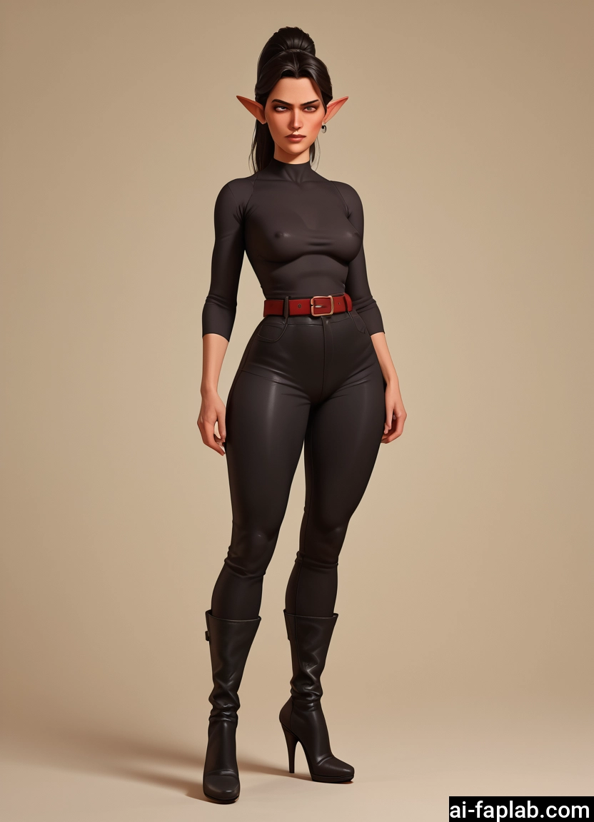 1girl, pointy ears, solo, boots, breasts, high heels · Yamete.gg