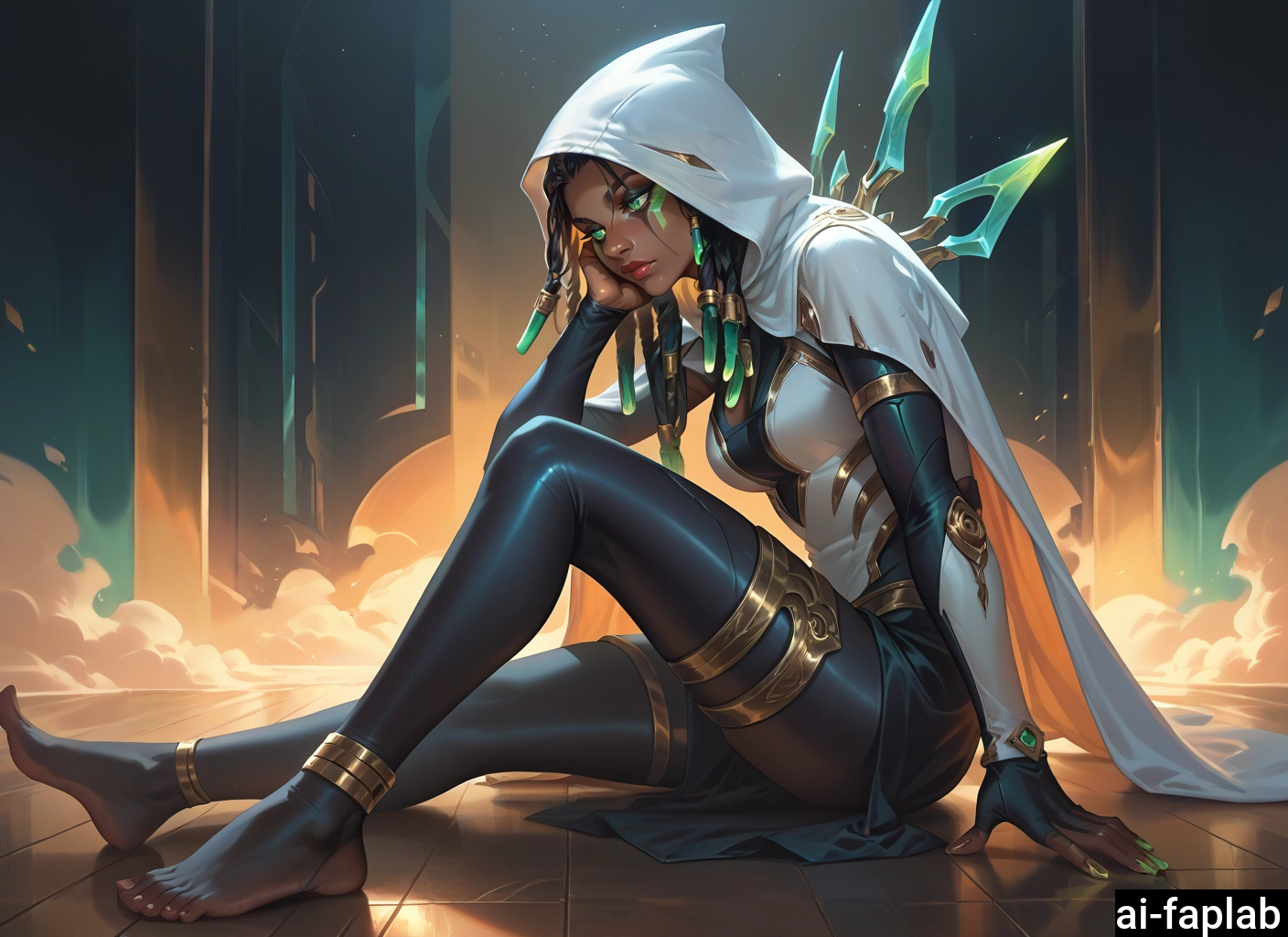 1girl, dark-skinned female, solo, dark skin, hood, breasts · Yamete.gg