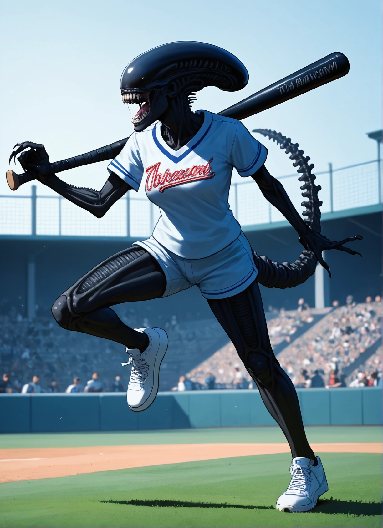 1girl, shorts, baseball bat, tail, shoes, shirt · Yamete.gg