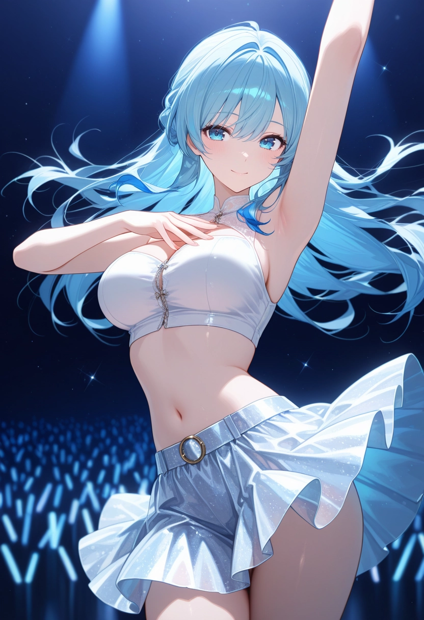 1girl, breasts, skirt, long hair, solo, arm up · Yamete.gg
