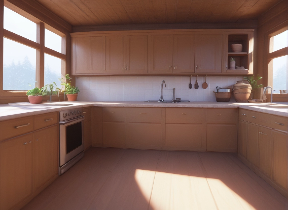 no humans, kitchen, scenery, window, plant, sink · Yamete.gg