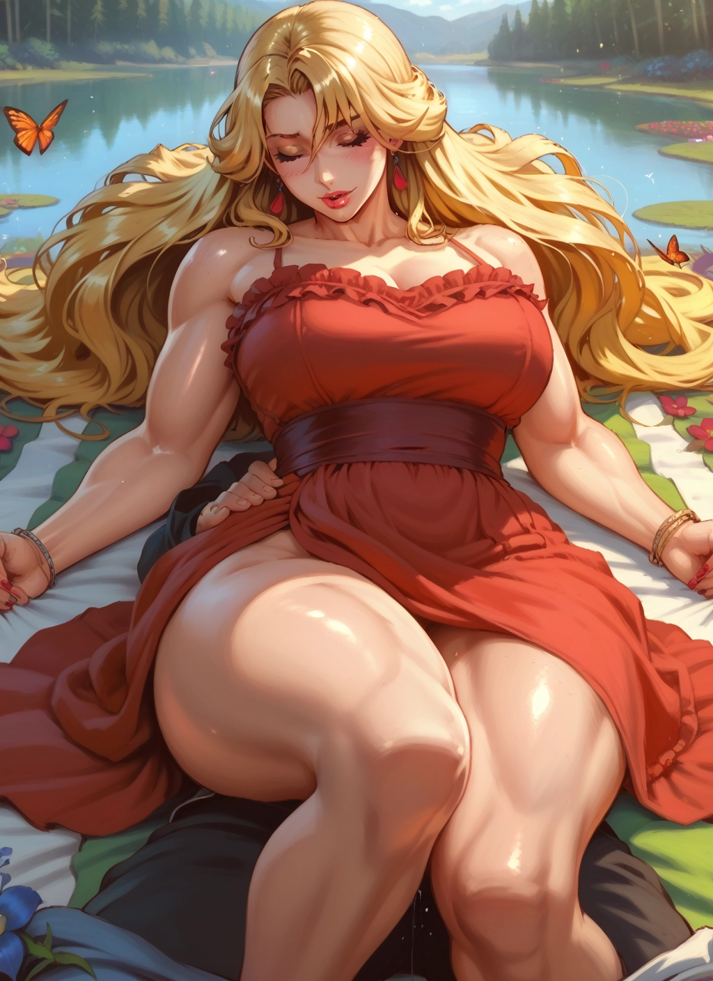 1girl, blonde hair, breasts, jewelry, dress, long hair · Yamete.gg
