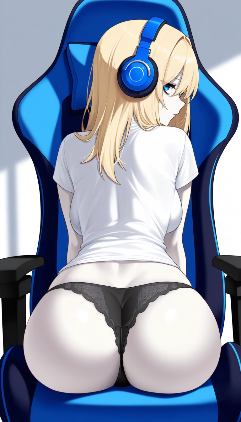 1girl, underwear, panties, solo, headphones, ass · Yamete.gg