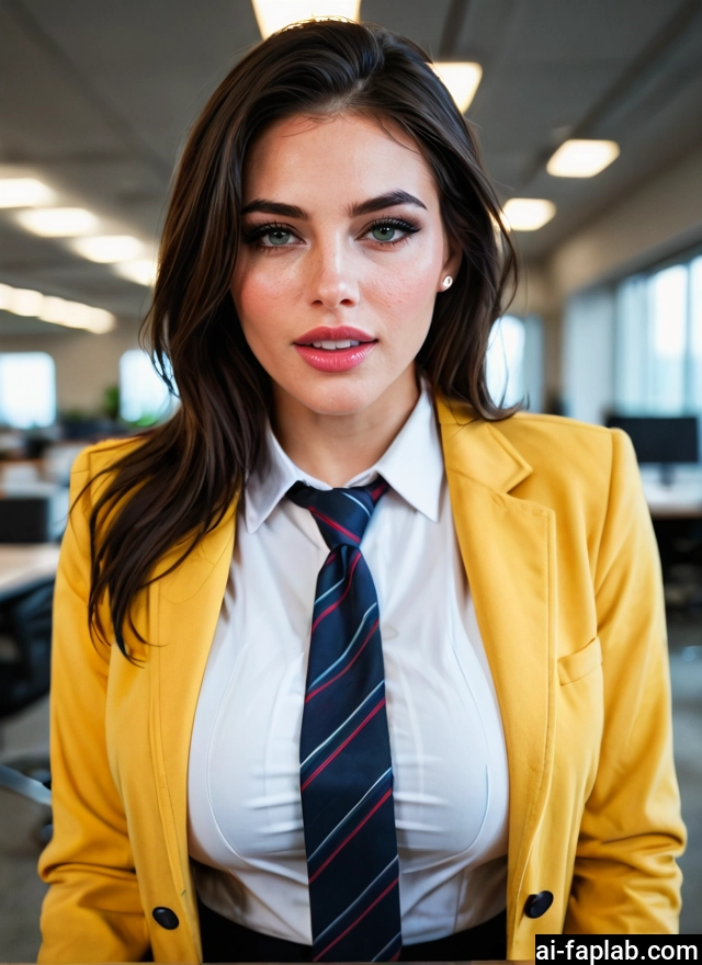 1girl, necktie, solo, brown hair, jewelry, looking at viewer