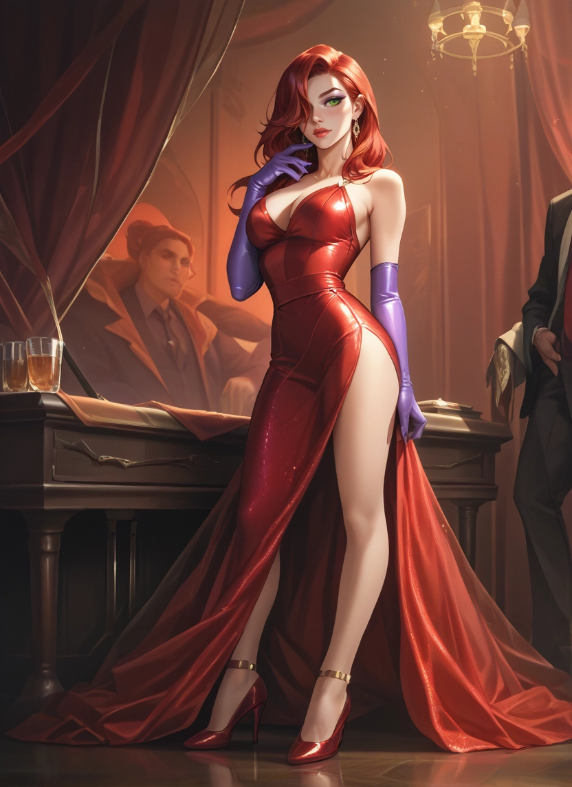 breasts, dress, gloves, green eyes, high heels, 1girl · Yamete.gg