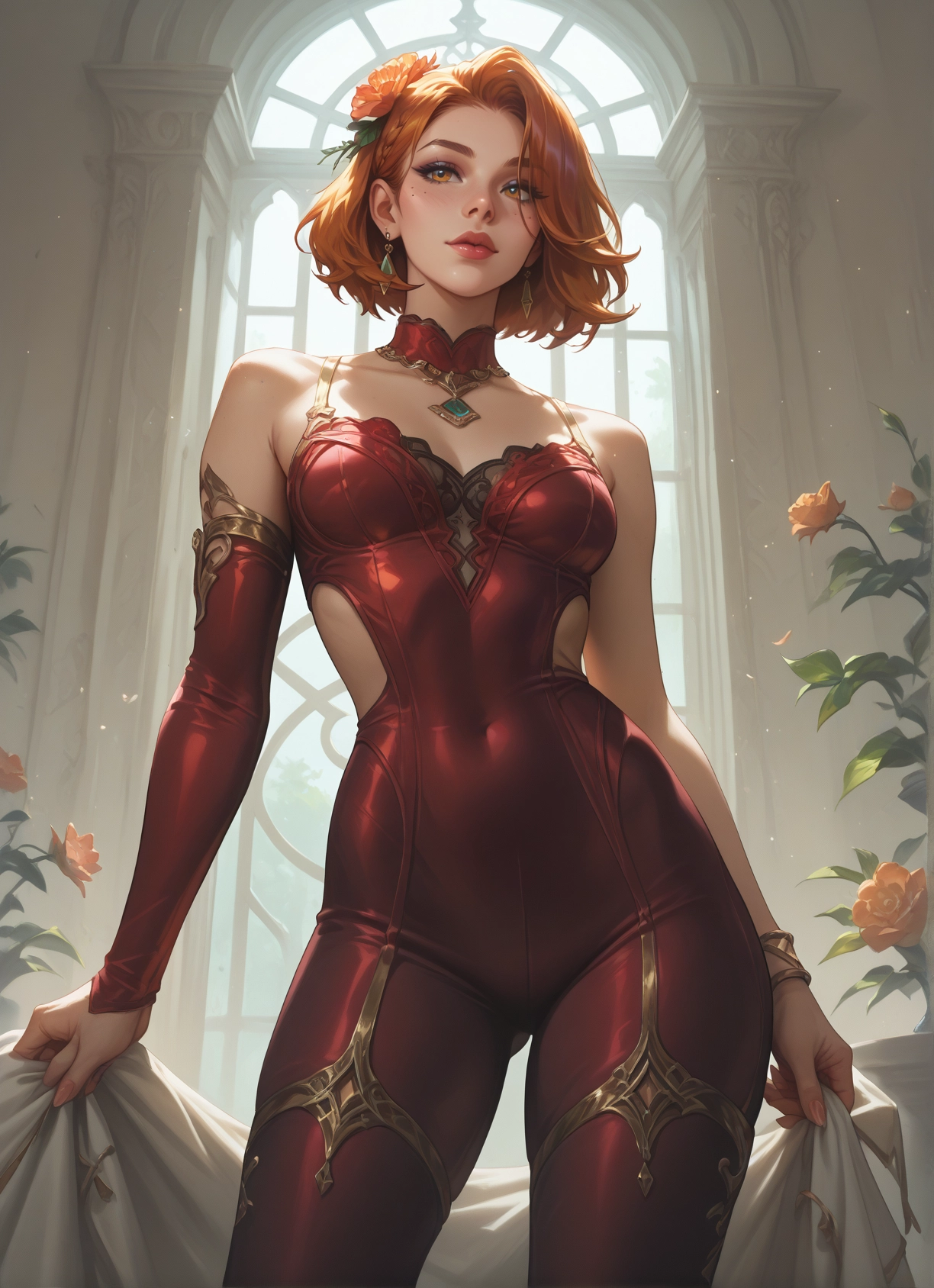 1girl, solo, hair ornament, flower, jewelry, hair flower · Yamete.gg