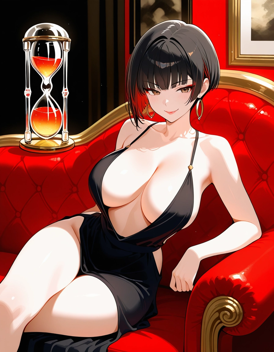 1girl, breasts, black hair, solo, dress, jewelry · Yamete.gg
