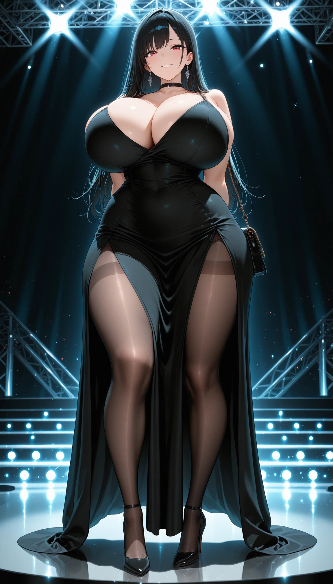 breasts, 1girl, dress, pantyhose, earrings, jewelry · Yamete.gg