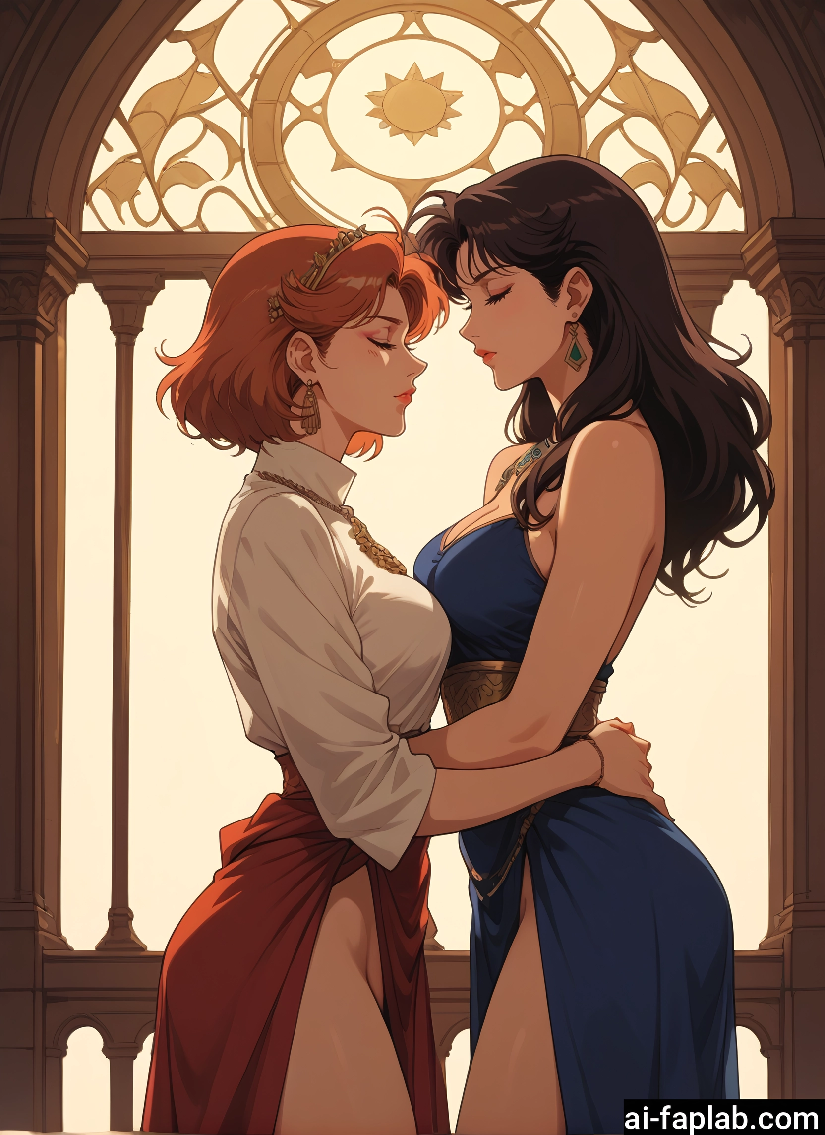 multiple girls, 2girls, breasts, jewelry, dress, yuri · Yamete.gg