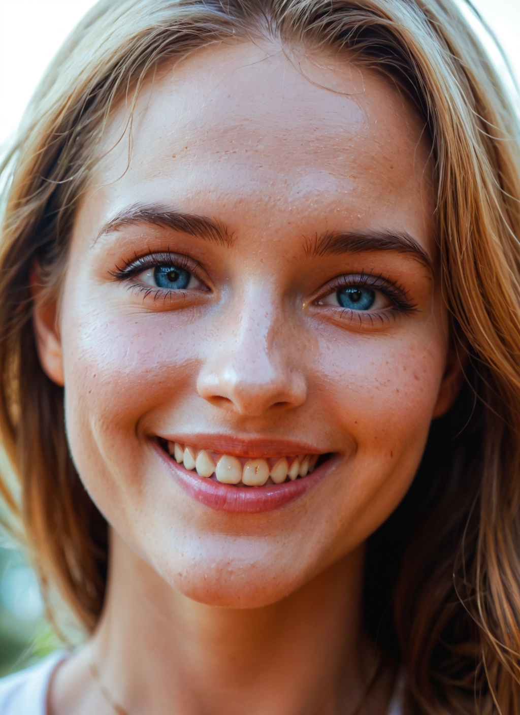 1girl, solo, smile, teeth, blue eyes, freckles · Yamete.gg