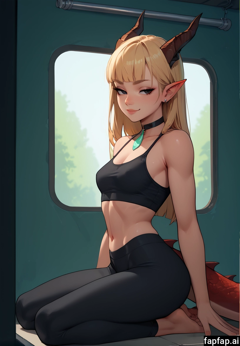 1girl, solo, horns, tail, breasts, blonde hair · Yamete.gg