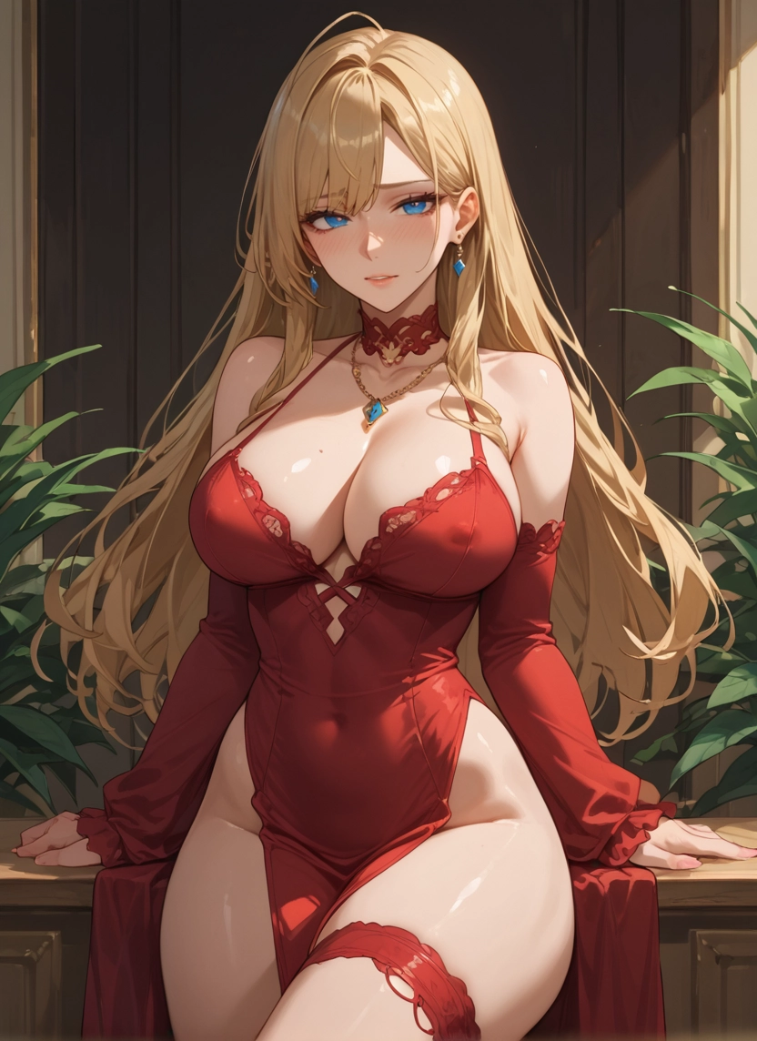 breasts, 1girl, long hair, dress, jewelry, large breasts · Yamete.gg