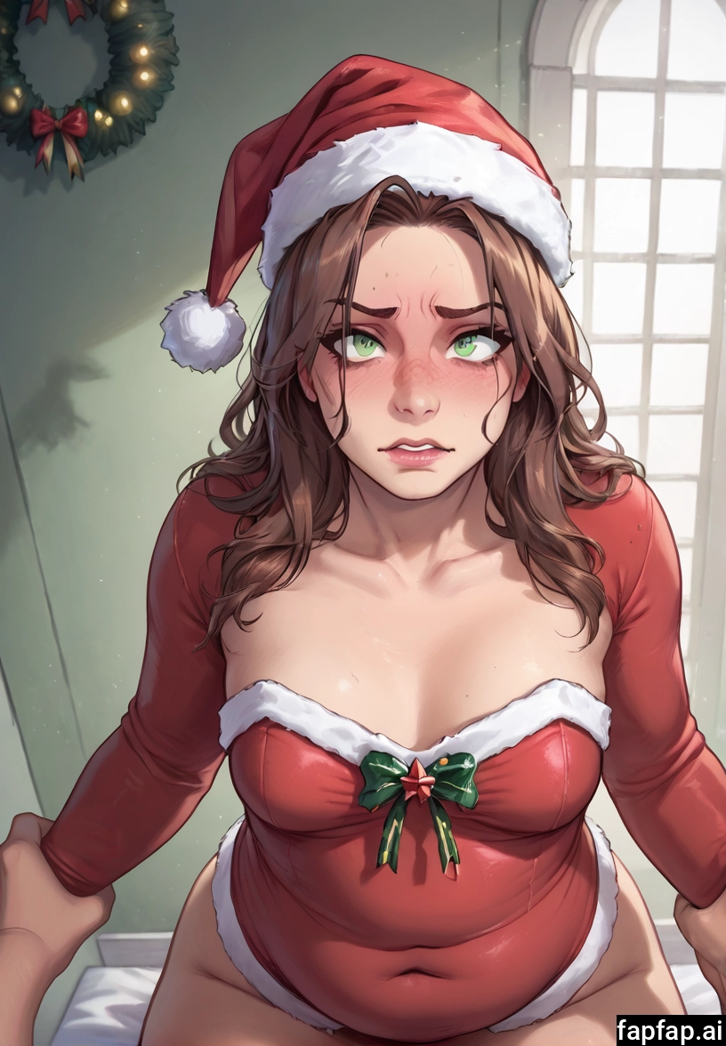 1girl, hat, green eyes, freckles, breasts, santa hat · Yamete.gg
