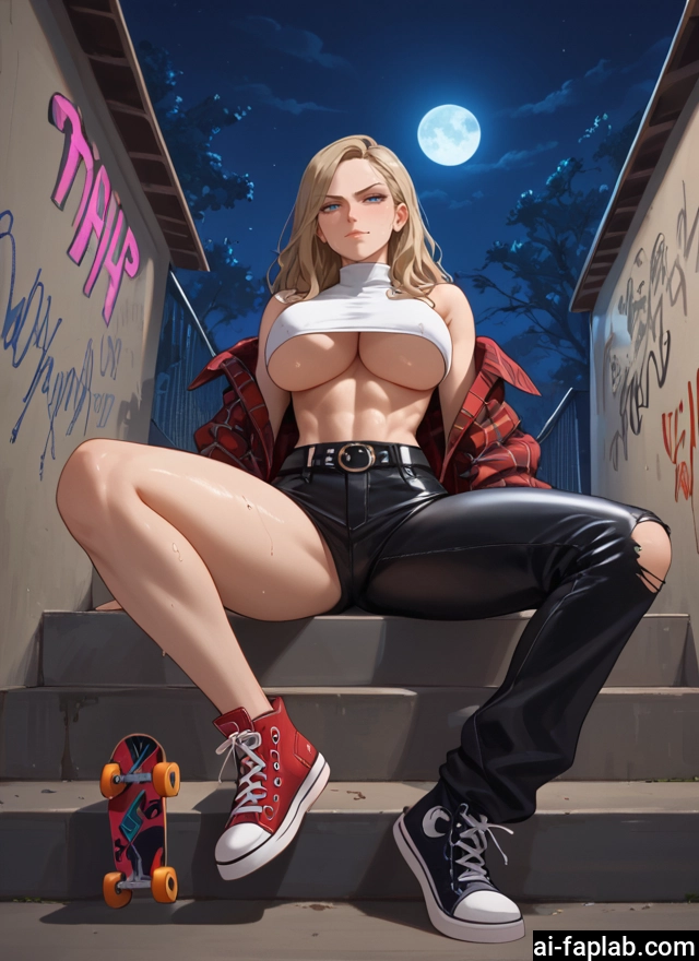 1girl, breasts, moon, blonde hair, blue eyes, pants · Yamete.gg