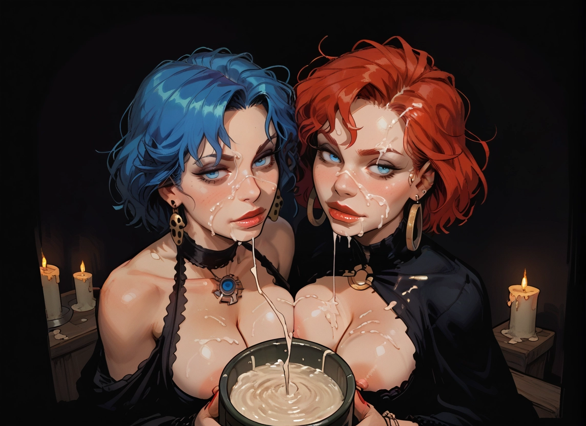 breasts, multiple girls, 2girls, nipples, jewelry, blue hair · Yamete.gg