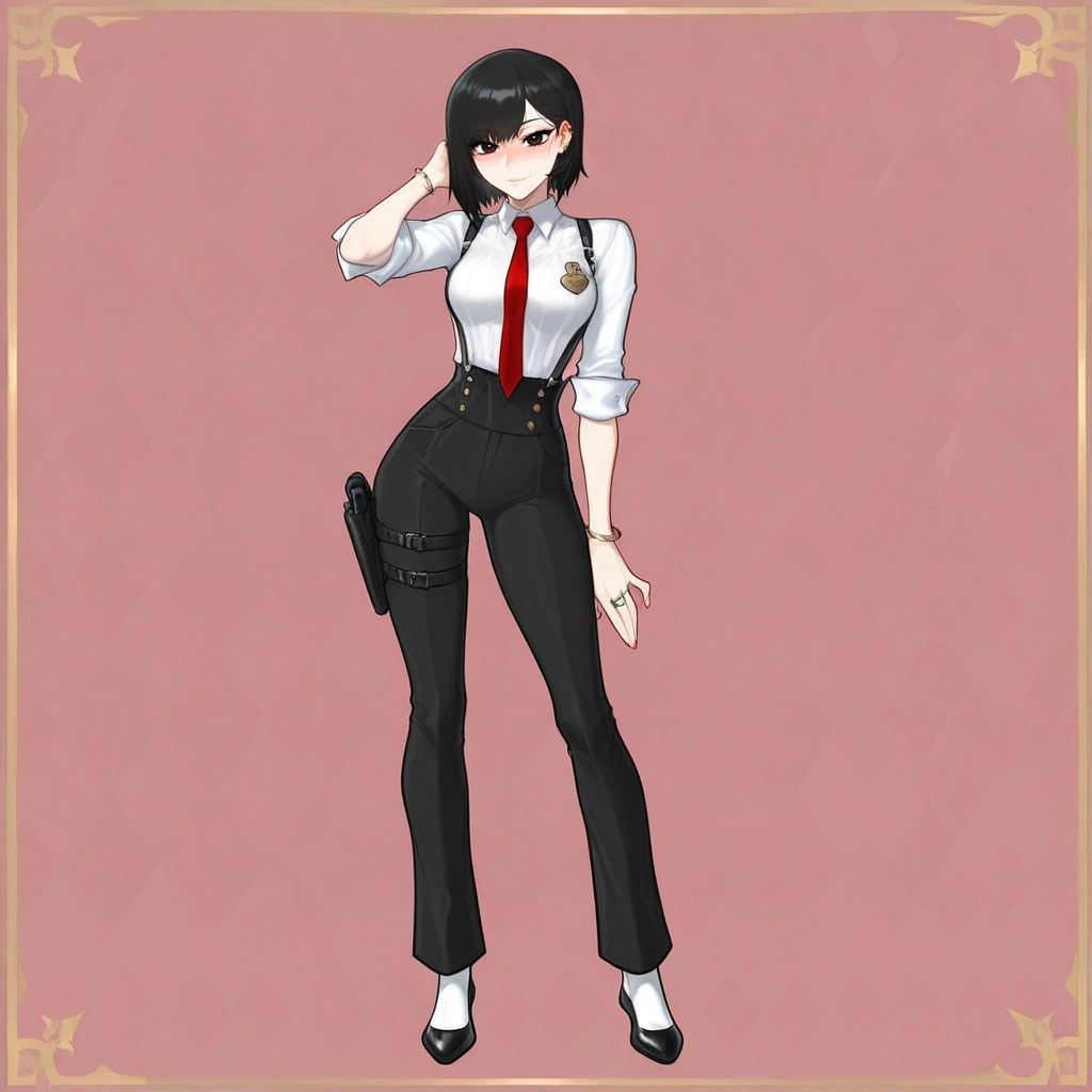 1girl, pants, solo, holster, shirt, full body · Yamete.gg