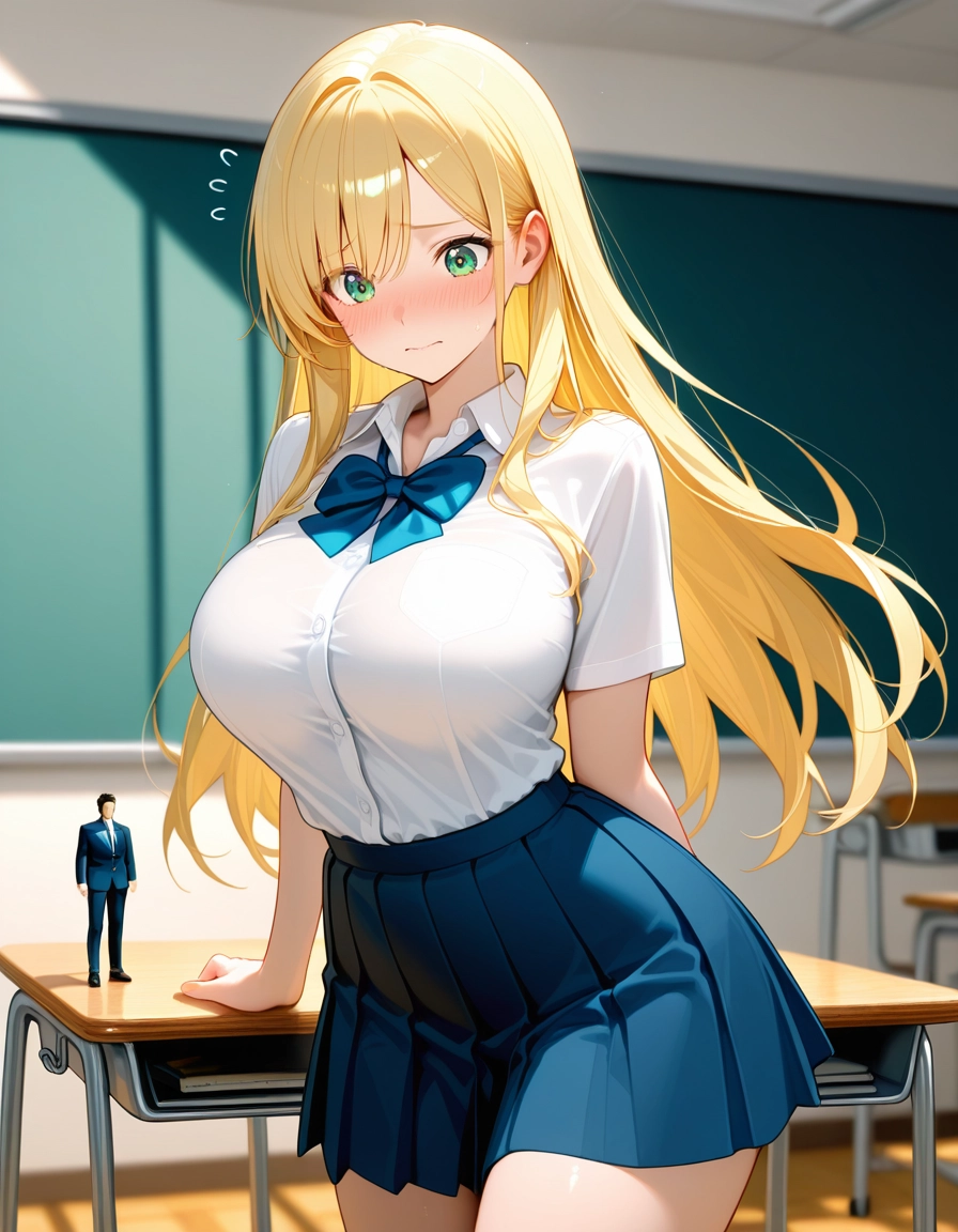 1girl, breasts, skirt, blonde hair, green eyes, long hair · Yamete.gg