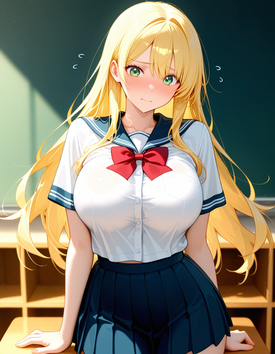 1girl, long hair, blonde hair, solo, breasts, skirt · Yamete.gg