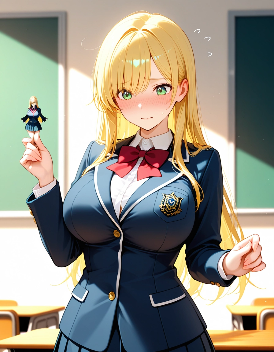 blonde hair, breasts, long hair, blush, large breasts, green eyes · Yamete.gg