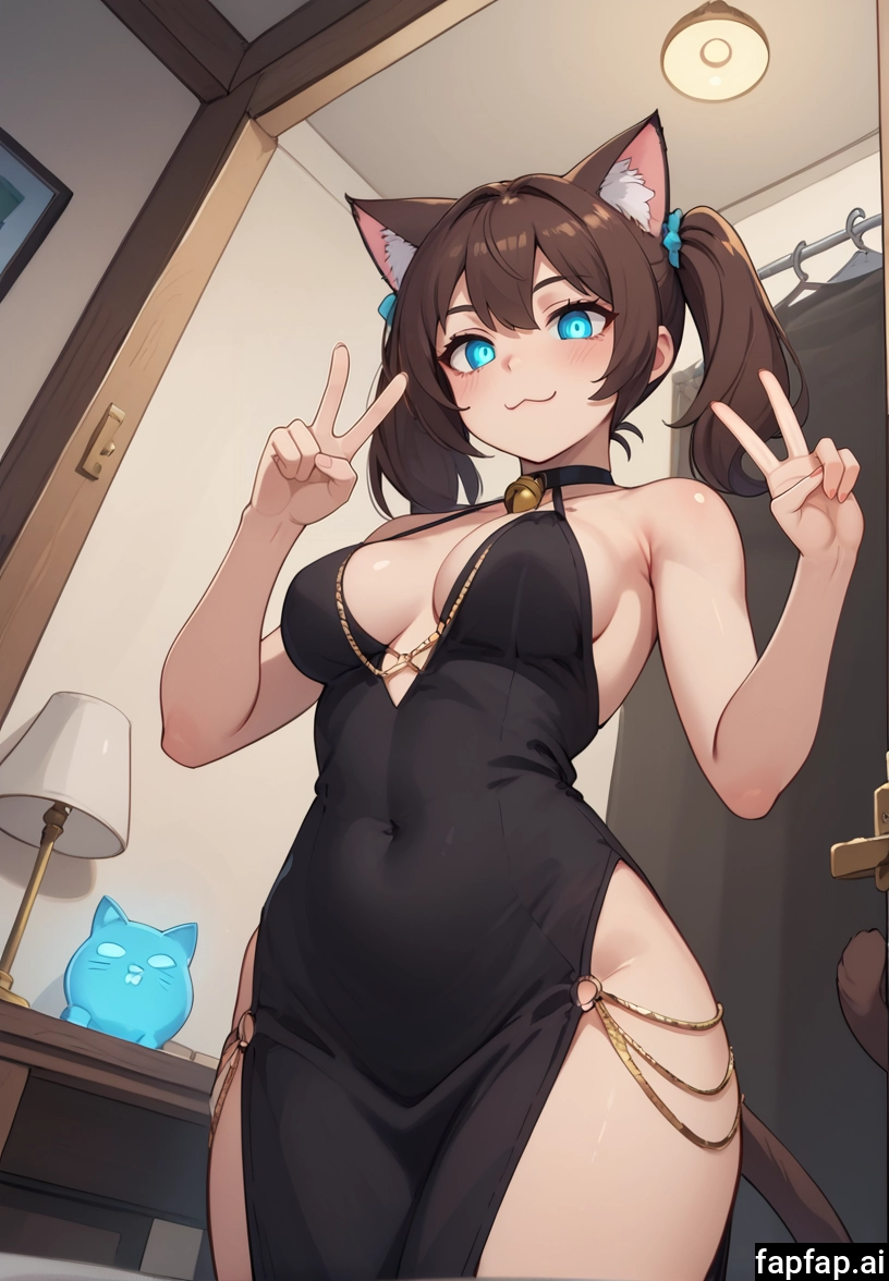 1girl, breasts, animal ears, cat ears, twintails, solo · Yamete.gg