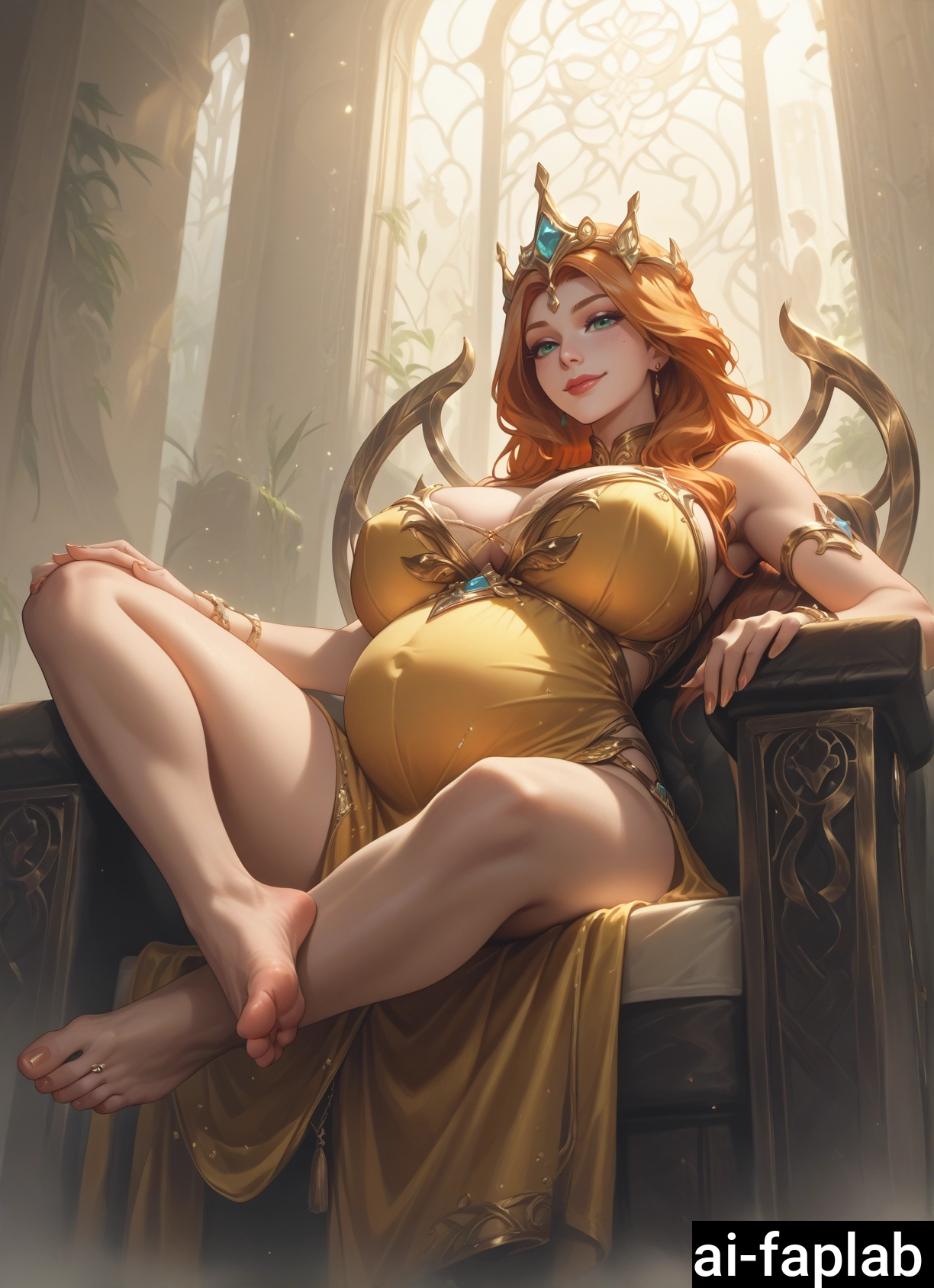 1girl, breasts, sitting, barefoot, dress, solo · Yamete.gg