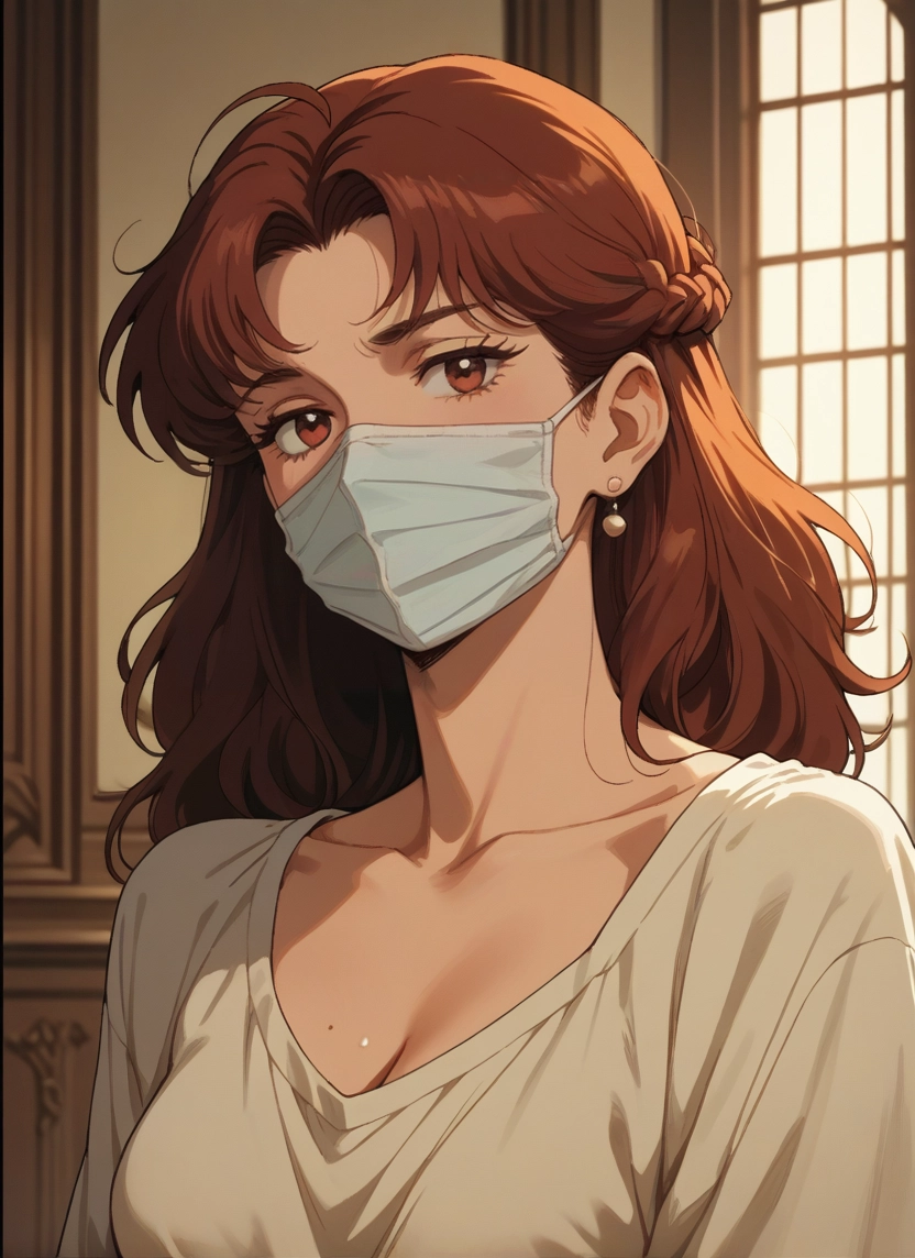 1girl, mask, solo, breasts, jewelry, mouth mask