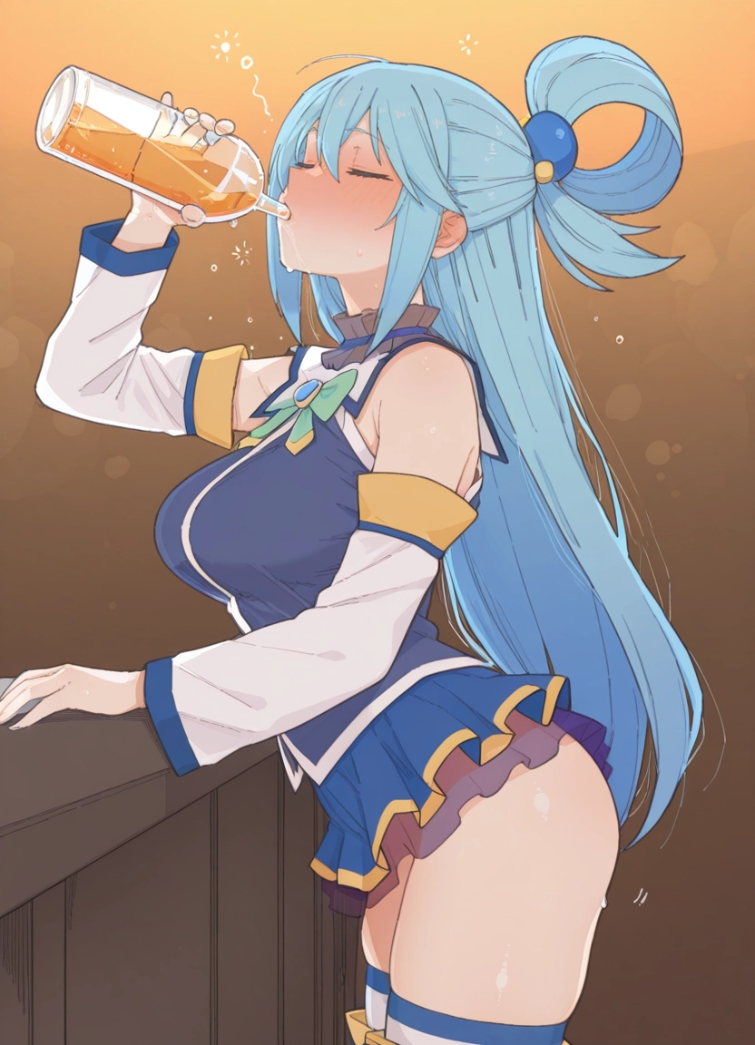 1girl, drinking, solo, detached sleeves, long hair, no panties · Yamete.gg