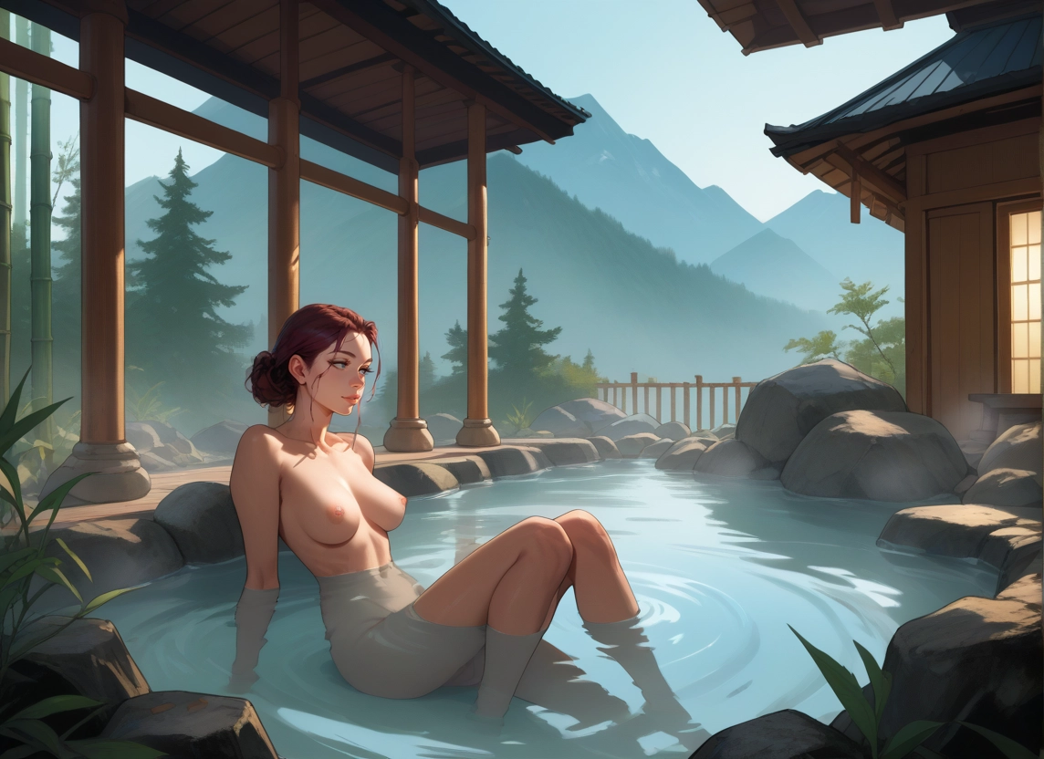 1girl, breasts, nipples, nude, solo, onsen · Yamete.gg