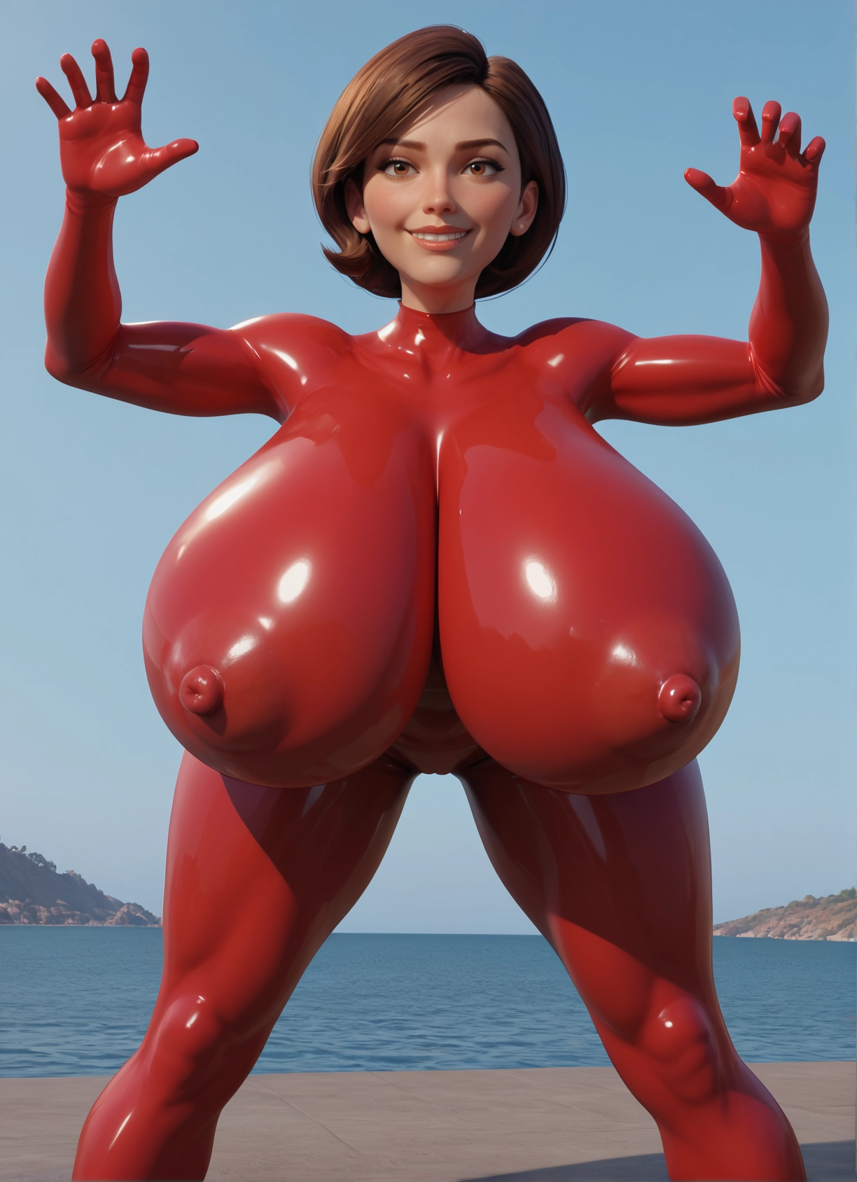 1girl, breasts, brown hair, bodysuit, brown eyes, solo · Yamete.gg