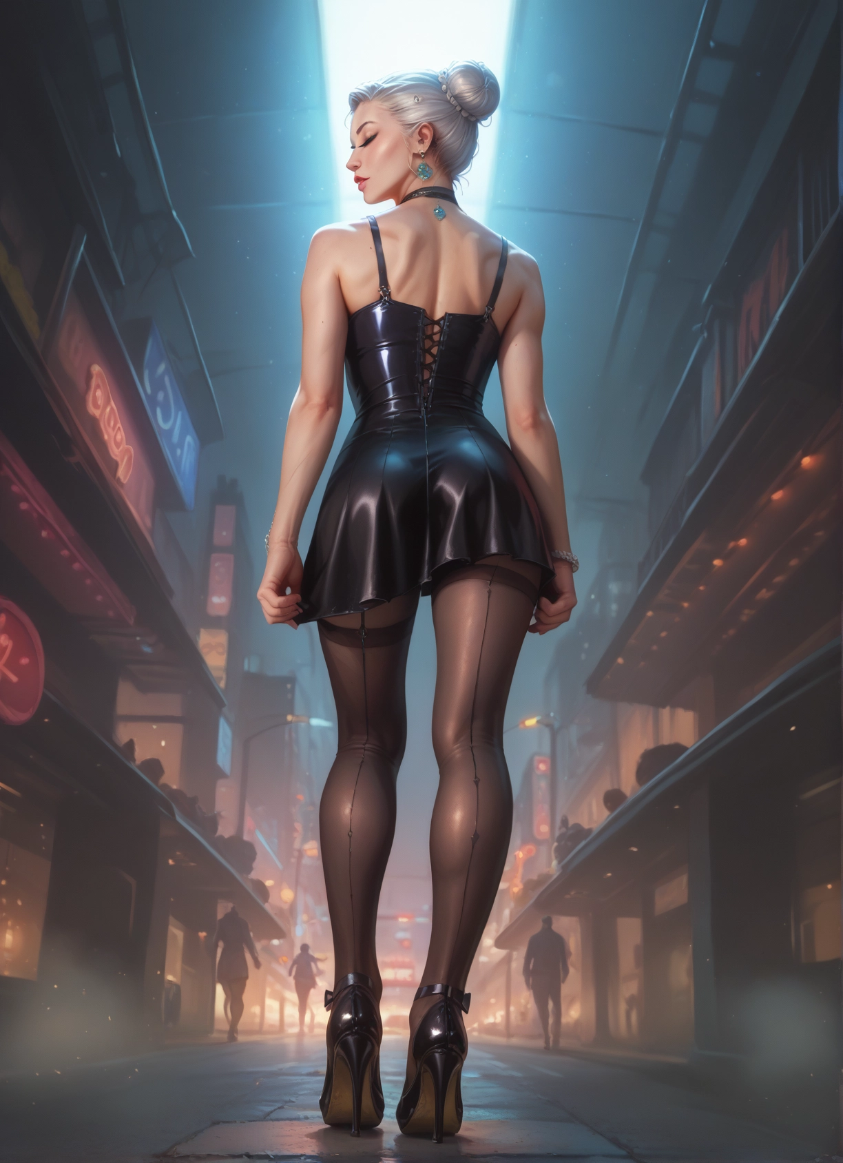 high heels, jewelry, earrings, dress, 1girl, thighhighs · Yamete.gg