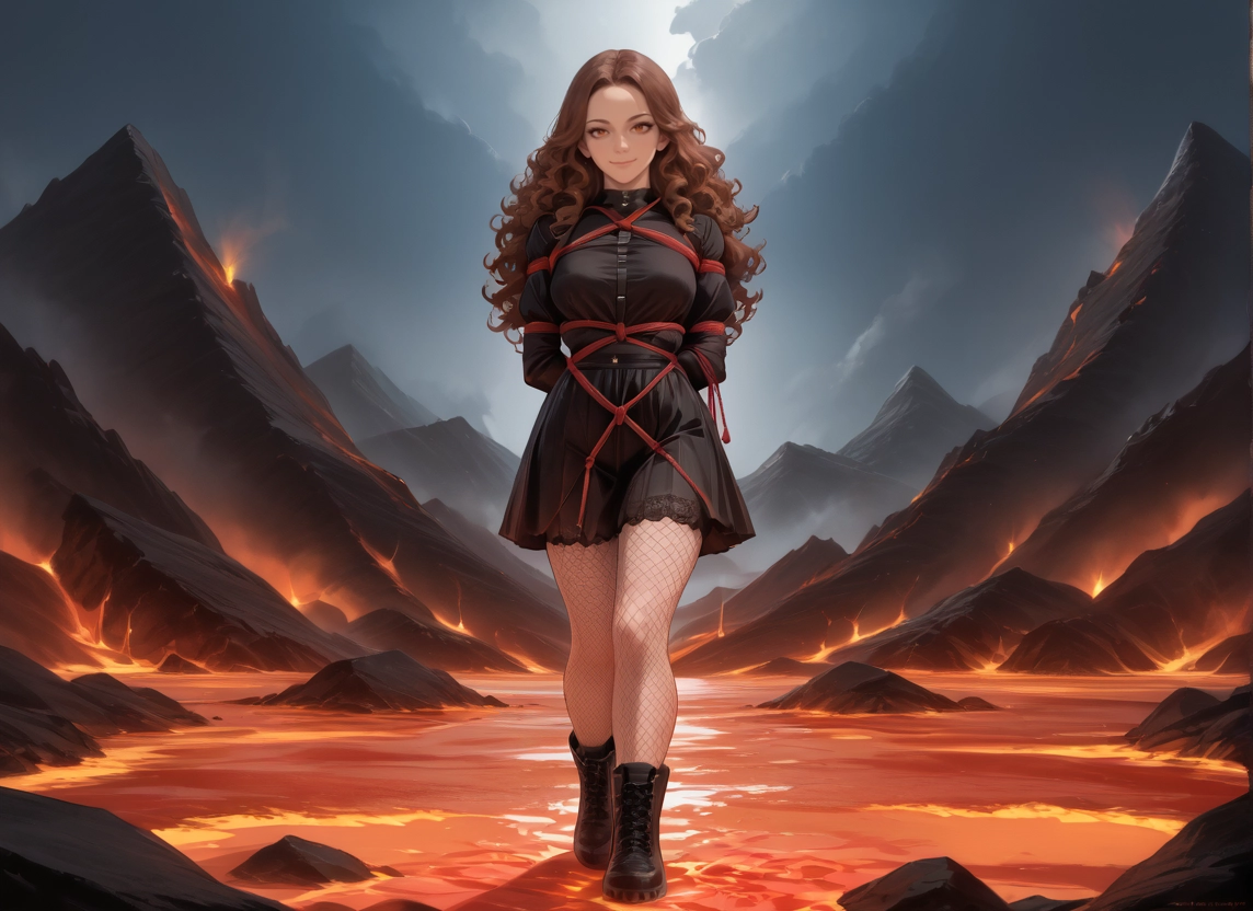 1girl, brown hair, fishnets, bound, solo, bdsm · Yamete.gg