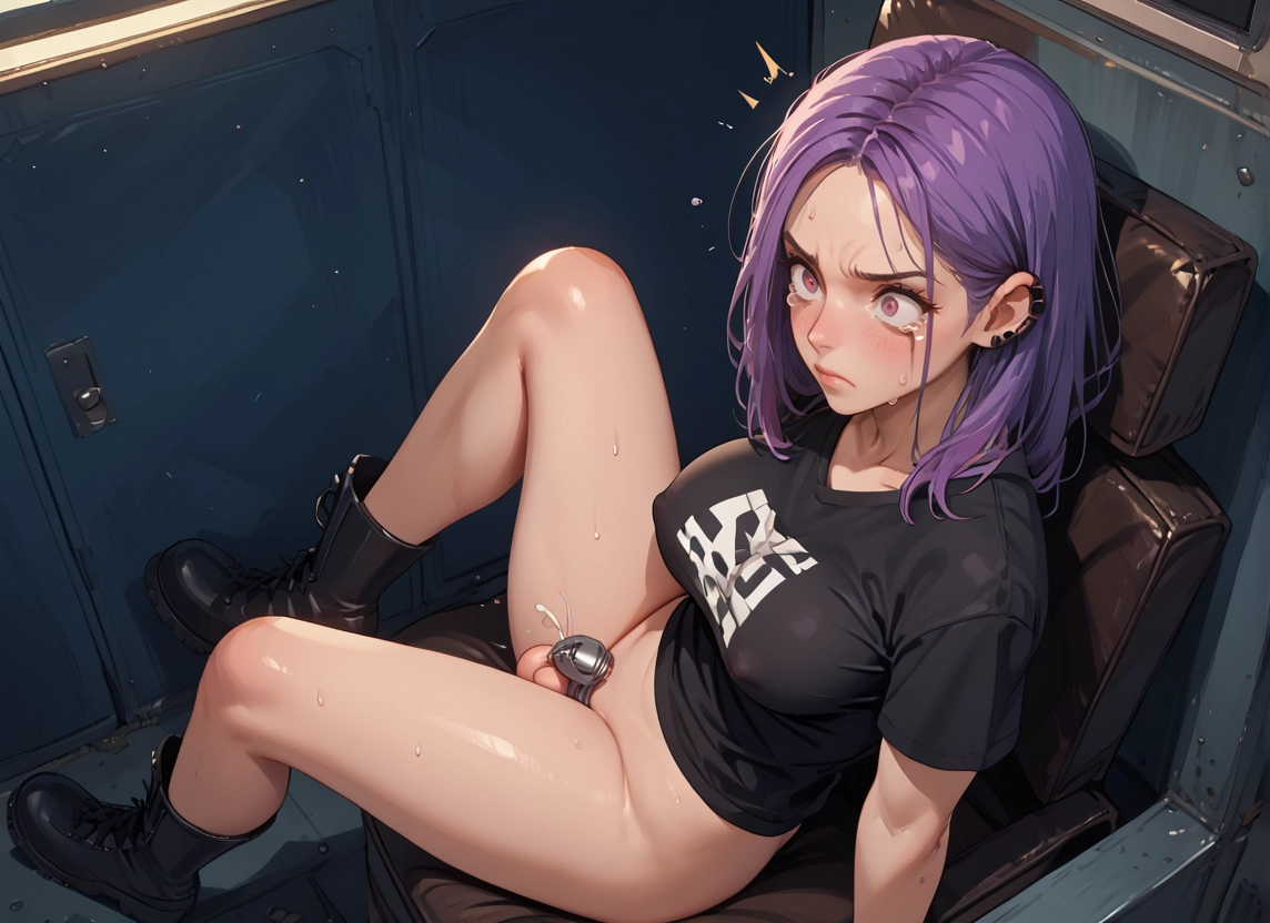 futanari, 1girl, breasts, solo, purple hair, boots · Yamete.gg