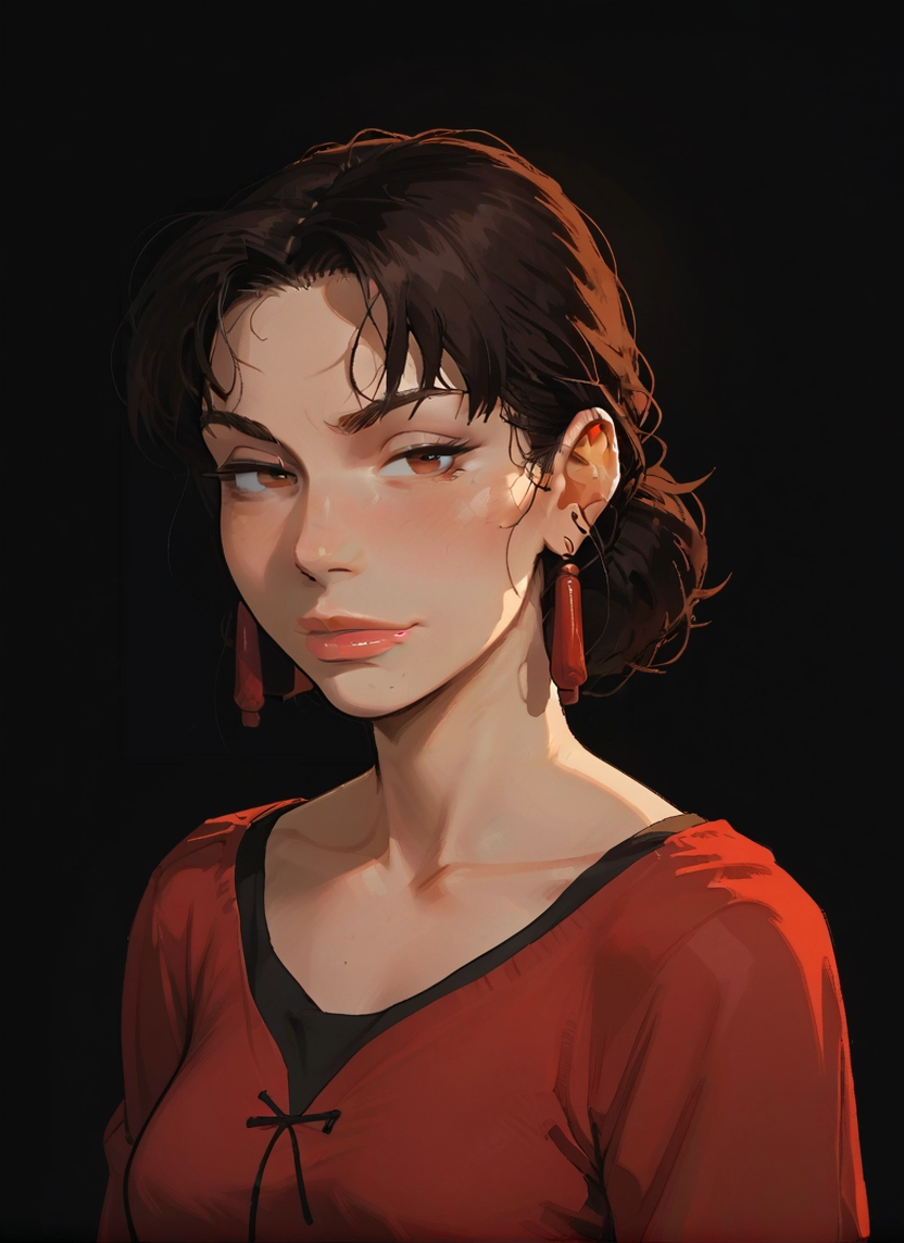 1girl, solo, earrings, jewelry, brown hair, looking at viewer