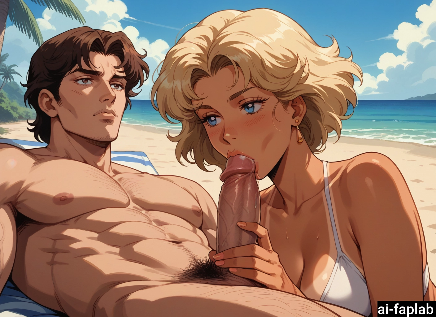 1girl, hetero, 1boy, outdoors, beach, penis