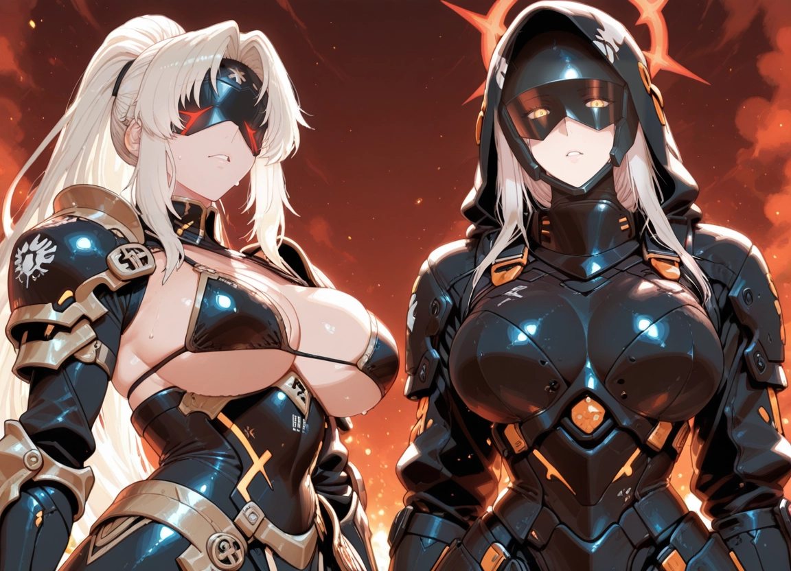 breasts, multiple girls, 2girls, large breasts, ponytail, long hair · Yamete.gg