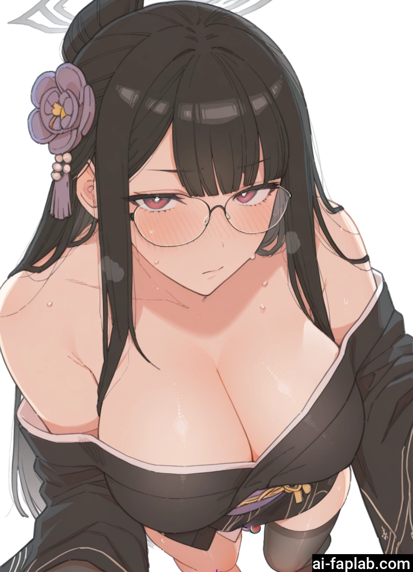 1girl, breasts, glasses, japanese clothes, cleavage, large breasts