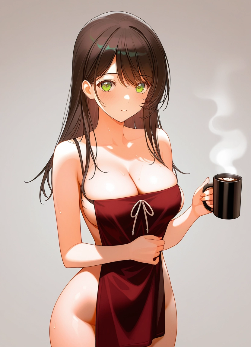 1girl, breasts, solo, long hair, green eyes, holding
