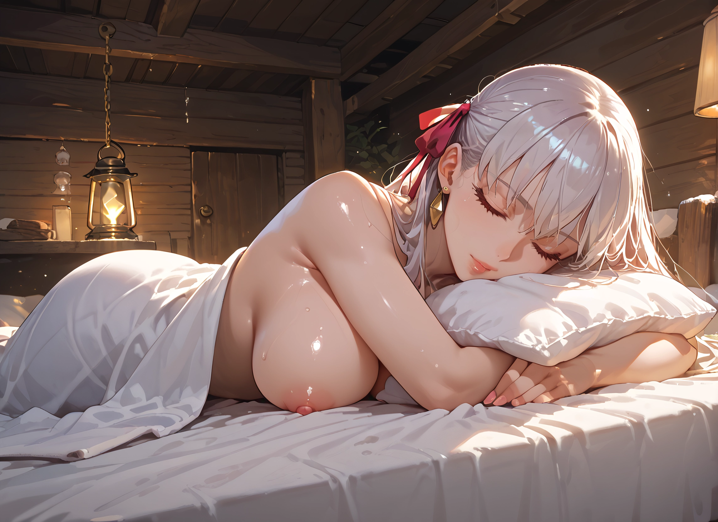 breasts, 1girl, nipples, jewelry, long hair, earrings · Yamete.gg
