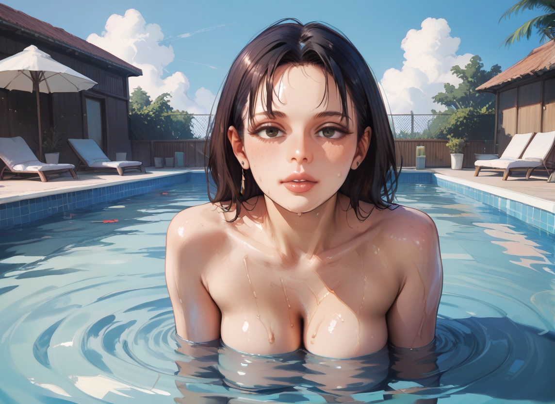 1girl, breasts, solo, jewelry, looking at viewer, wet · Yamete.gg