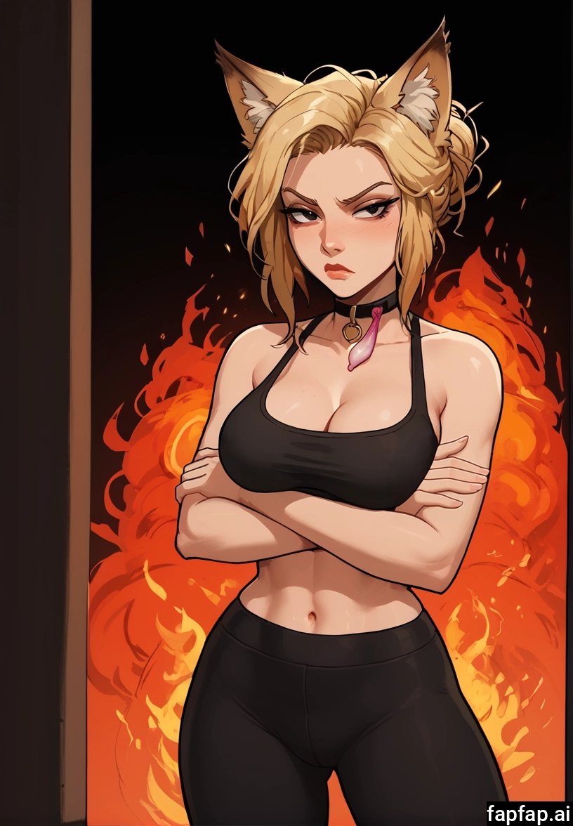 1girl, breasts, solo, animal ears, crossed arms, blonde hair